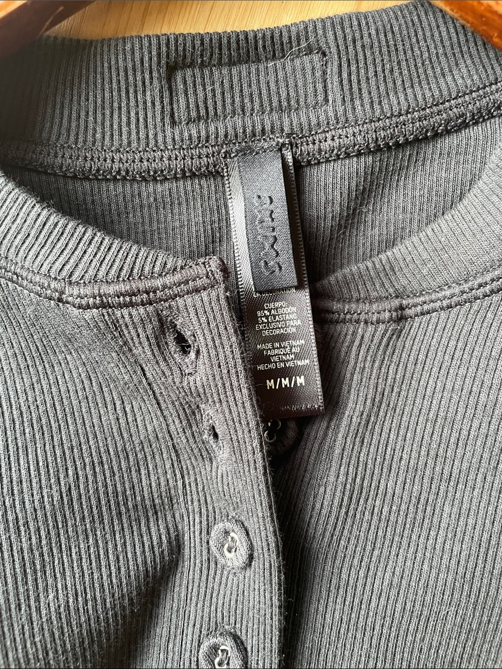 Skims Black Ribbed Henley Long-Sleeve Top - Picture 5 of 6